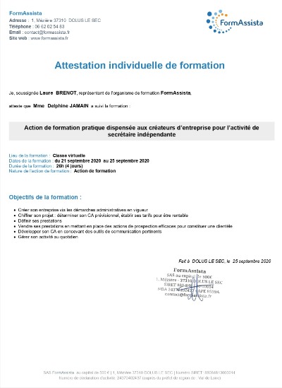 attestation formation création d'entreprise attestation formation création d'entreprise